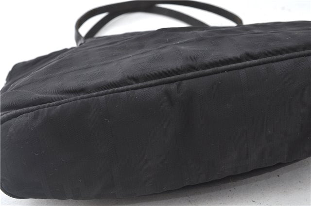 Authentic FENDI Zucca Hand Tote Bag Nylon Leather Black J8925