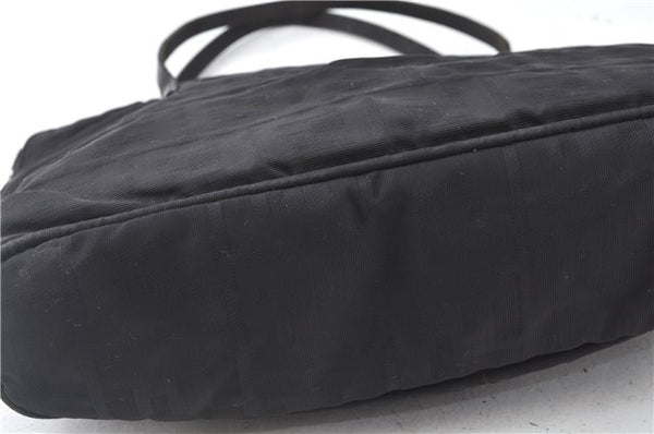 Authentic FENDI Zucca Hand Tote Bag Nylon Leather Black J8925