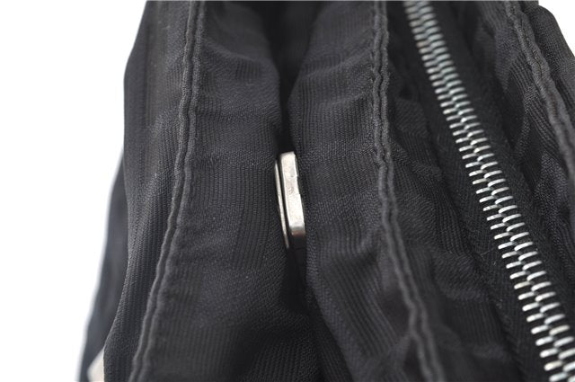 Authentic FENDI Zucca Hand Tote Bag Nylon Leather Black J8925