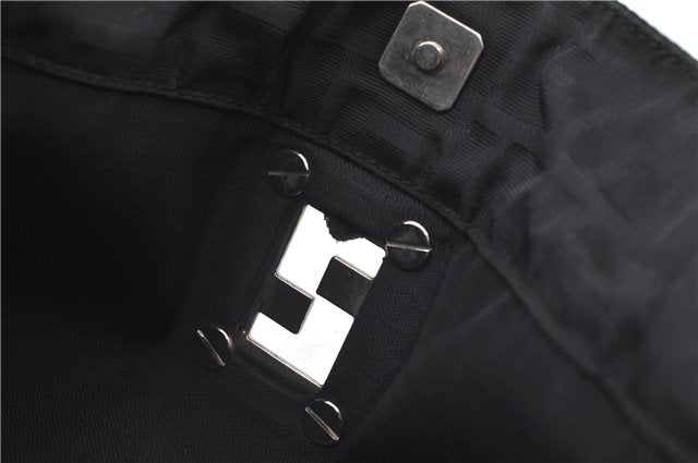 Authentic FENDI Zucca Hand Tote Bag Nylon Leather Black J8925