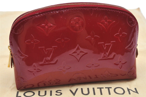 Authentic Louis Vuitton Vernis Pochette Cosmetic Pouch Red M91496 LV J8949