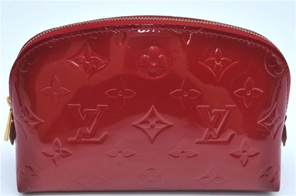 Authentic Louis Vuitton Vernis Pochette Cosmetic Pouch Red M91496 LV J8949