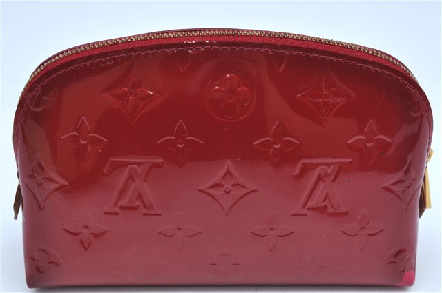 Authentic Louis Vuitton Vernis Pochette Cosmetic Pouch Red M91496 LV J8949