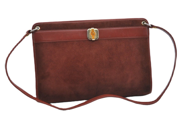 Authentic Christian Dior Shoulder Cross Body Bag Purse Suede Leather Brown J8950