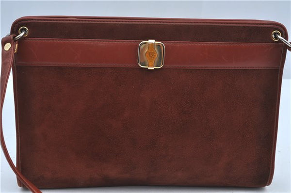 Authentic Christian Dior Shoulder Cross Body Bag Purse Suede Leather Brown J8950