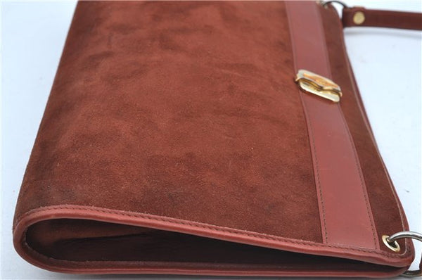 Authentic Christian Dior Shoulder Cross Body Bag Purse Suede Leather Brown J8950