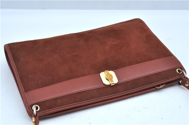 Authentic Christian Dior Shoulder Cross Body Bag Purse Suede Leather Brown J8950