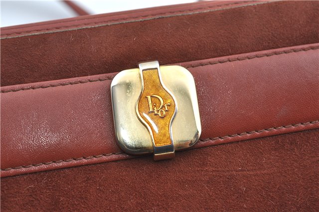 Authentic Christian Dior Shoulder Cross Body Bag Purse Suede Leather Brown J8950