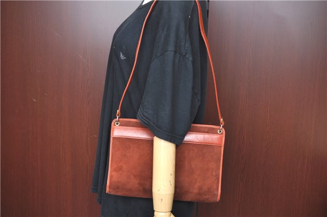 Authentic Christian Dior Shoulder Cross Body Bag Purse Suede Leather Brown J8950