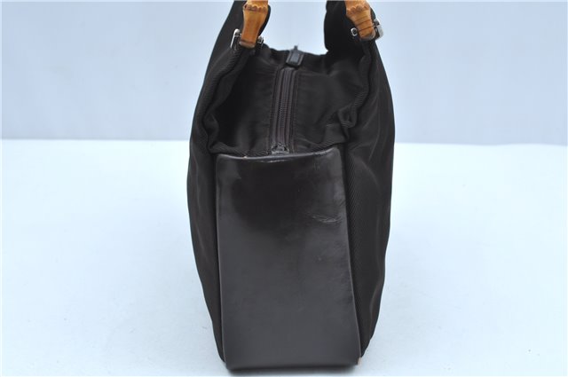 Authentic GUCCI Bamboo Tote Hand Bag Nylon Leather Brown J8951
