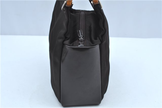 Authentic GUCCI Bamboo Tote Hand Bag Nylon Leather Brown J8951
