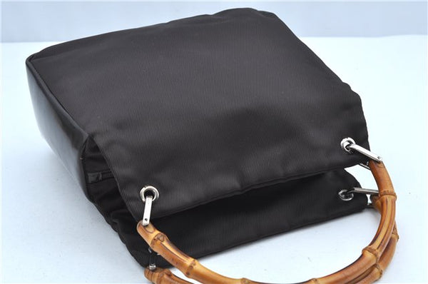 Authentic GUCCI Bamboo Tote Hand Bag Nylon Leather Brown J8951