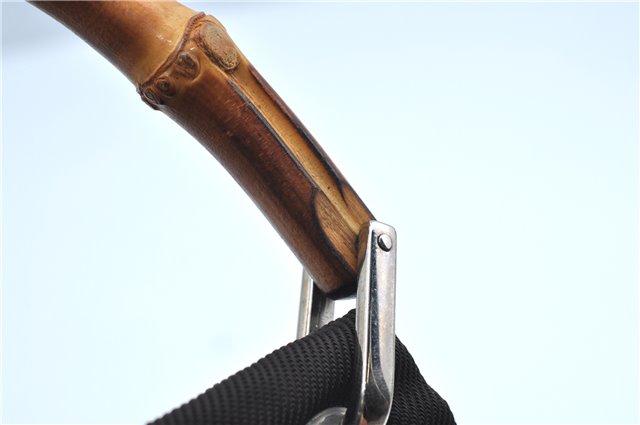 Authentic GUCCI Bamboo Tote Hand Bag Nylon Leather Brown J8951