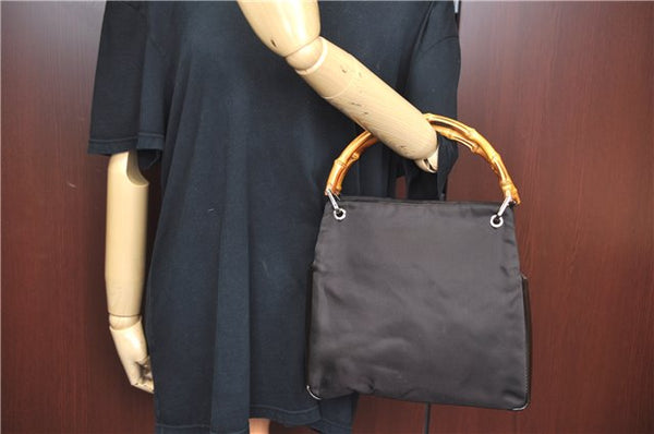 Authentic GUCCI Bamboo Tote Hand Bag Nylon Leather Brown J8951