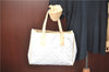 Authentic Ferragamo Gancini Leather Shoulder Tote Bag White J8952