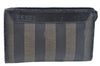 Authentic FENDI Pequin Clutch Hand Bag Purse PVC Leather Brown Black J8954