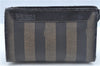 Authentic FENDI Pequin Clutch Hand Bag Purse PVC Leather Brown Black J8954