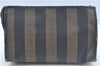Authentic FENDI Pequin Clutch Hand Bag Purse PVC Leather Brown Black J8954