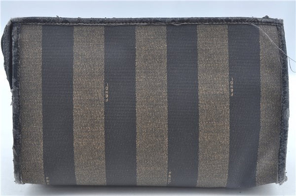 Authentic FENDI Pequin Clutch Hand Bag Purse PVC Leather Brown Black J8954