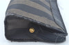 Authentic FENDI Pequin Clutch Hand Bag Purse PVC Leather Brown Black J8954