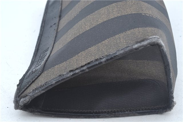 Authentic FENDI Pequin Clutch Hand Bag Purse PVC Leather Brown Black J8954