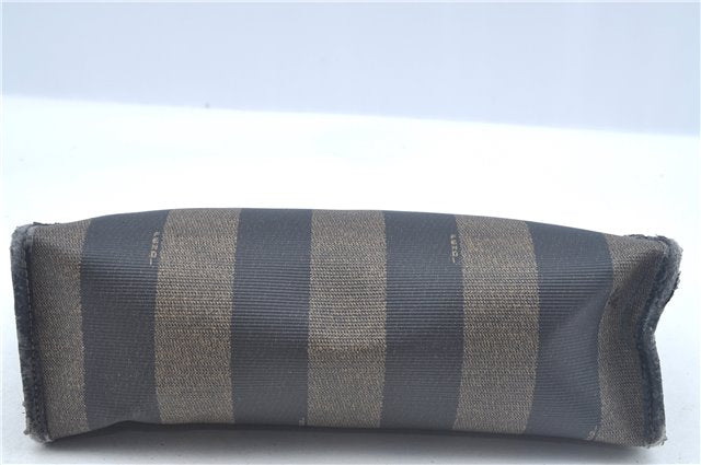 Authentic FENDI Pequin Clutch Hand Bag Purse PVC Leather Brown Black J8954