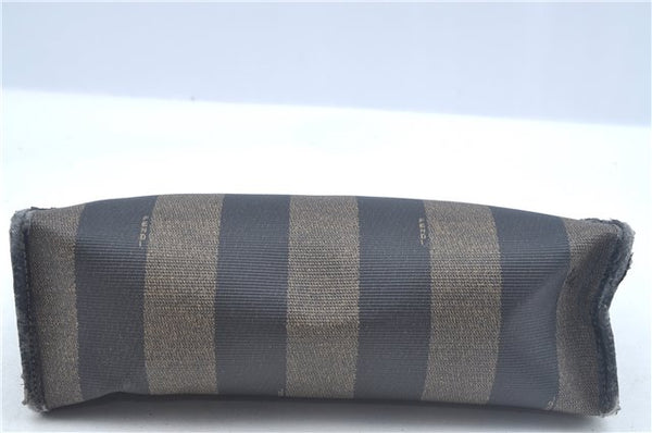Authentic FENDI Pequin Clutch Hand Bag Purse PVC Leather Brown Black J8954