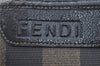 Authentic FENDI Pequin Clutch Hand Bag Purse PVC Leather Brown Black J8954