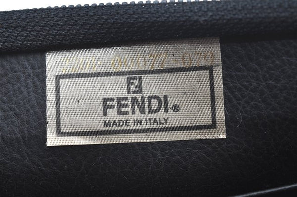 Authentic FENDI Pequin Clutch Hand Bag Purse PVC Leather Brown Black J8954