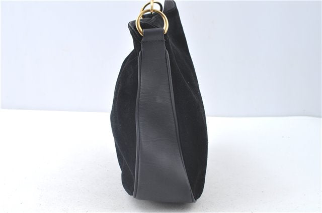 Authentic GUCCI Bamboo Hand Shoulder Bag Suede Leather Black 0011638 Junk J8965