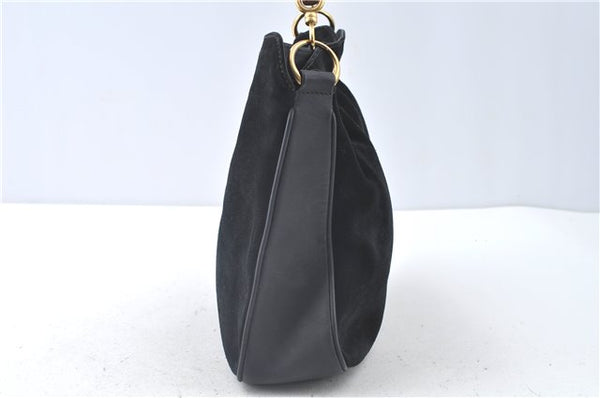 Authentic GUCCI Bamboo Hand Shoulder Bag Suede Leather Black 0011638 Junk J8965