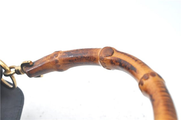 Authentic GUCCI Bamboo Hand Shoulder Bag Suede Leather Black 0011638 Junk J8965