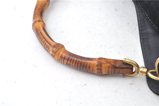 Authentic GUCCI Bamboo Hand Shoulder Bag Suede Leather Black 0011638 Junk J8965