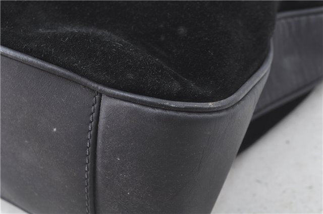 Authentic GUCCI Bamboo Hand Shoulder Bag Suede Leather Black 0011638 Junk J8965