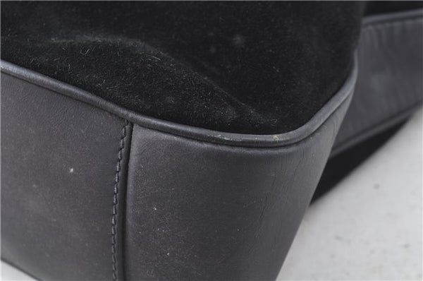 Authentic GUCCI Bamboo Hand Shoulder Bag Suede Leather Black 0011638 Junk J8965