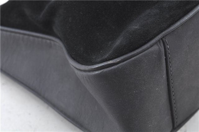 Authentic GUCCI Bamboo Hand Shoulder Bag Suede Leather Black 0011638 Junk J8965