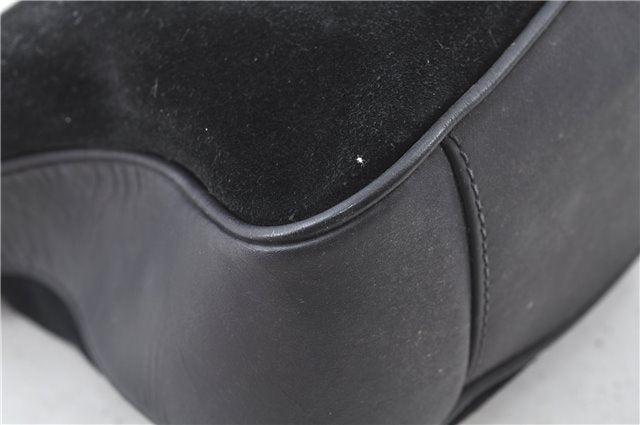 Authentic GUCCI Bamboo Hand Shoulder Bag Suede Leather Black 0011638 Junk J8965