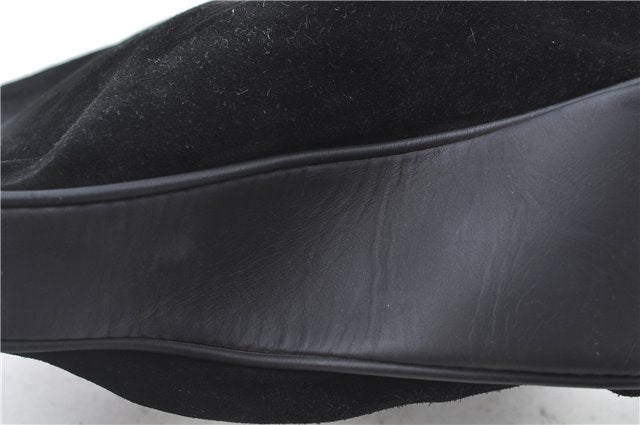 Authentic GUCCI Bamboo Hand Shoulder Bag Suede Leather Black 0011638 Junk J8965