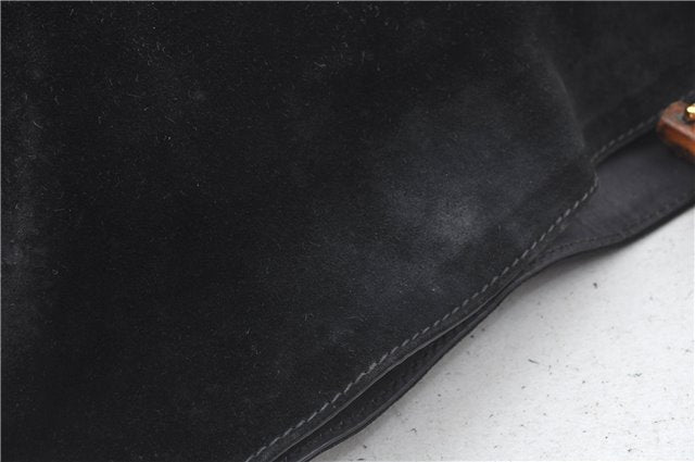 Authentic GUCCI Bamboo Hand Shoulder Bag Suede Leather Black 0011638 Junk J8965