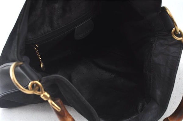 Authentic GUCCI Bamboo Hand Shoulder Bag Suede Leather Black 0011638 Junk J8965