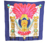 Authentic HERMES Carre 90 Scarf Buddhist statue Motif Silk Navy Blue PB J8970