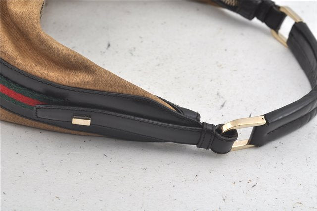 Authentic GUCCI Web Sherry Line Shoulder Bag Canvas Leather 0014288 Beige J8971