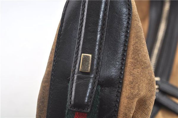 Authentic GUCCI Web Sherry Line Shoulder Bag Canvas Leather 0014288 Beige J8971