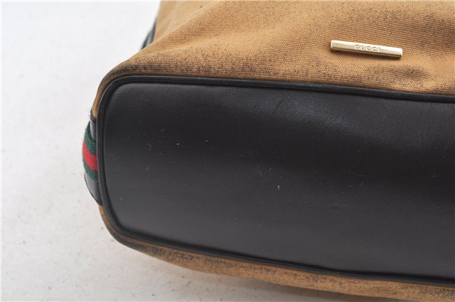 Authentic GUCCI Web Sherry Line Shoulder Bag Canvas Leather 0014288 Beige J8971