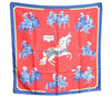 Authentic HERMES Carre 90 Scarf "CARROUSEL" Silk Navy Blue Red Box J8987