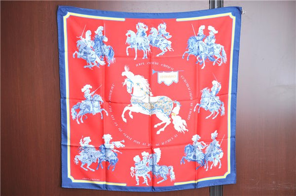 Authentic HERMES Carre 90 Scarf "CARROUSEL" Silk Navy Blue Red Box J8987