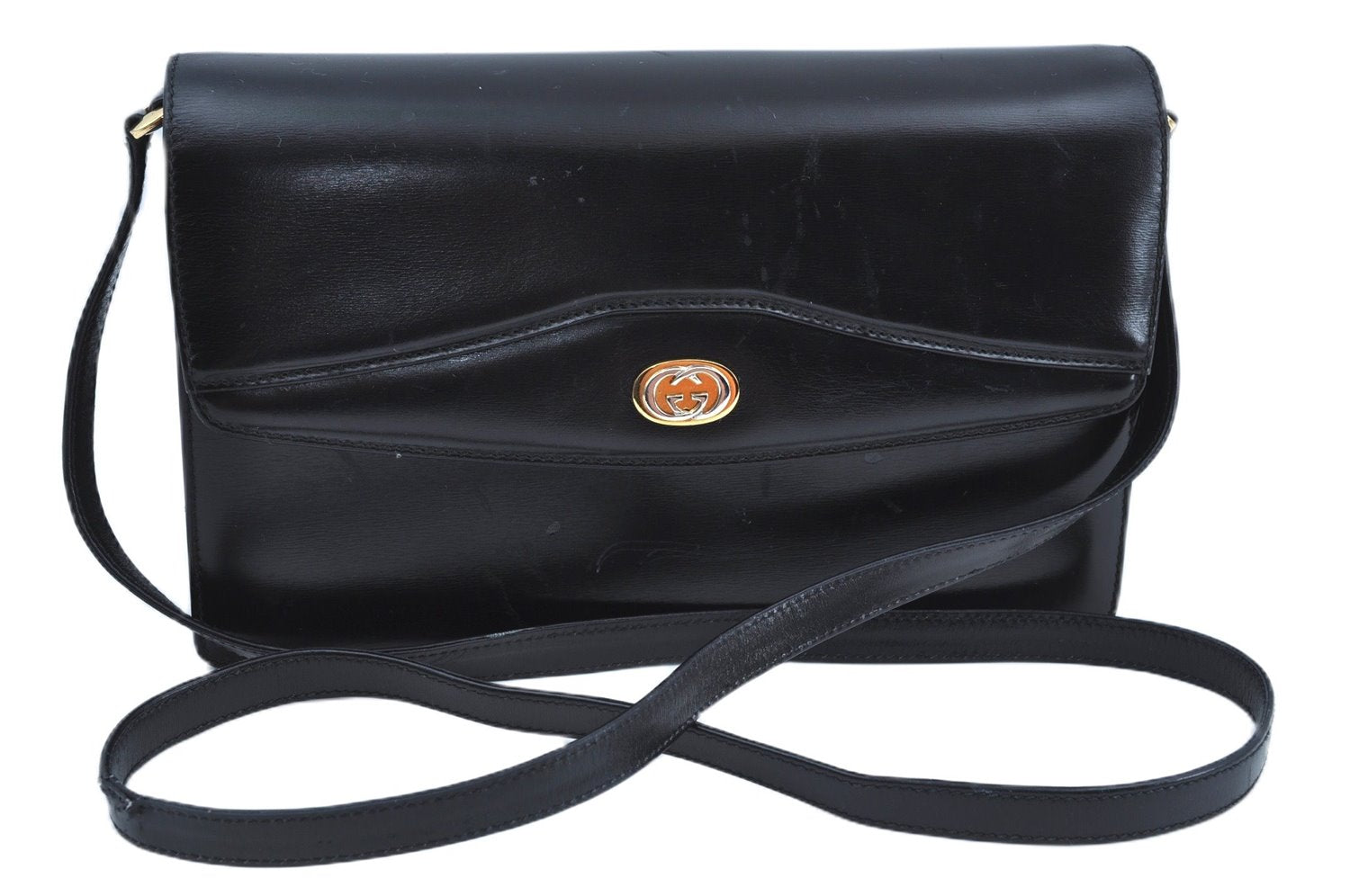 Authentic GUCCI Shoulder Cross Body Bag Purse Leather Black J9045