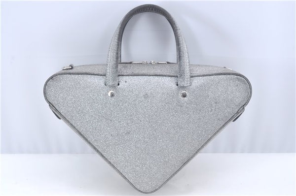 Authentic BALENCIAGA Triangle Duffle 2Way Hand Bag Leather 531048 Silver J9046