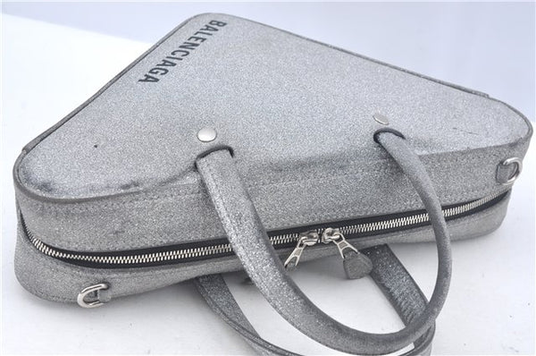 Authentic BALENCIAGA Triangle Duffle 2Way Hand Bag Leather 531048 Silver J9046