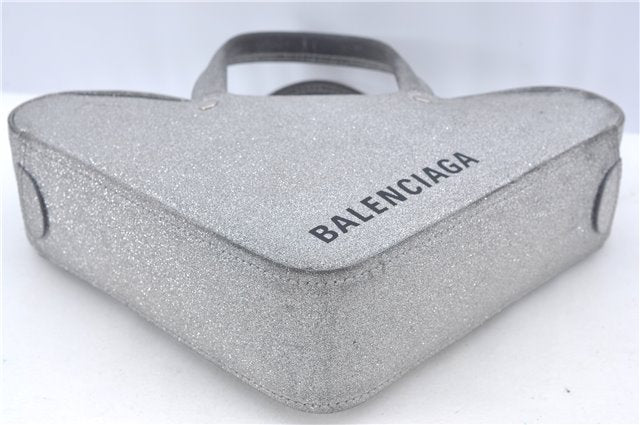 Authentic BALENCIAGA Triangle Duffle 2Way Hand Bag Leather 531048 Silver J9046